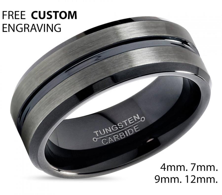 زفاف - GUNMETAL Tungsten Ring Black Wedding Band Ring Tungsten Carbide 7mm Ring Man Wedding Band Male Women Anniversary Matching