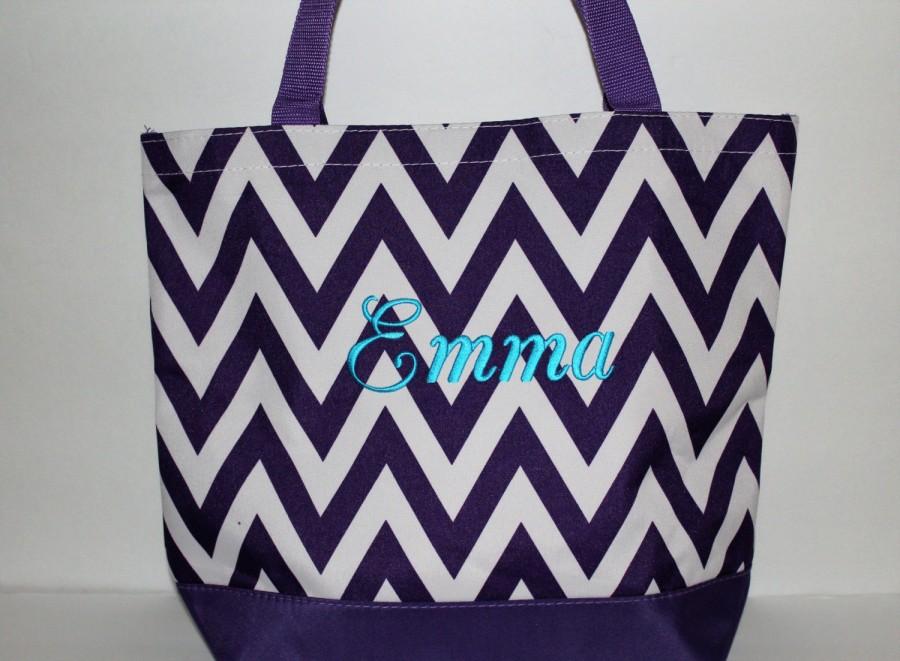 Wedding - Bridesmaid Tote Bag, Chevron Bag, Personalized Tote Bag, Purple Bag