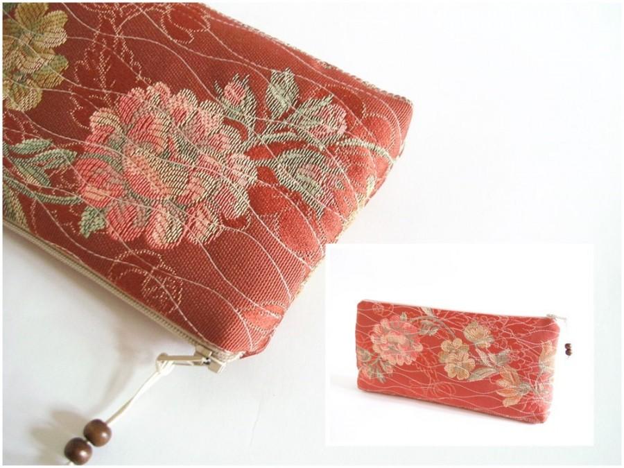 زفاف - Red Wedding Clutch, OOAK Women Wallet, Floral Handbag, Bridesmaid Clutch, Garden Wedding Gift, Red Rustic Purse