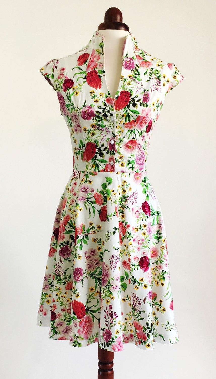 زفاف - Spring flower dress, floral dress, summer dress, vintage style dress, mid-length dress, cotton dress, 50s dress, garden party dress, SS16
