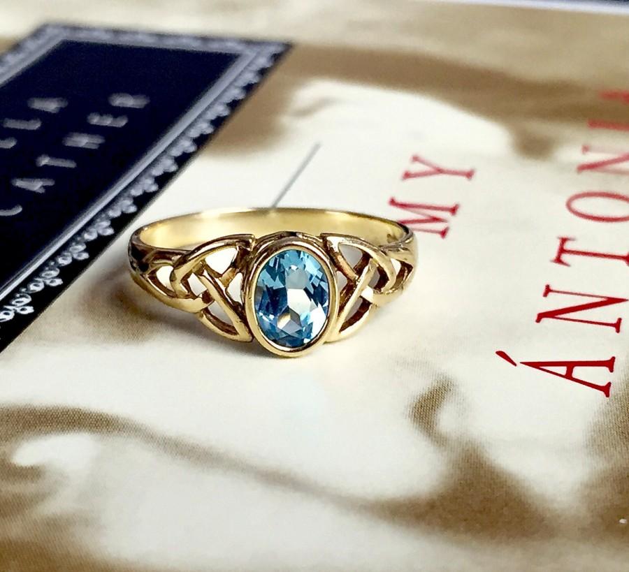 زفاف - Vintage London Blue Topaz Ring Vintage Celtic Love Knot Ring Vintage Alternative Engagement Ring Promise November Birthday Birthstone Ring