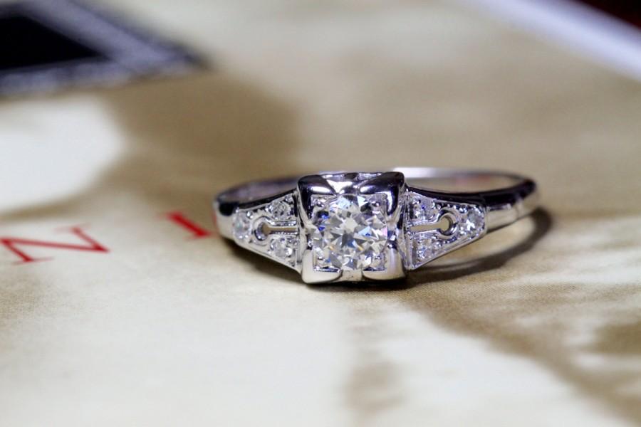 زفاف - Art Deco Diamond Engagement Ring, 18K White Gold 1920s Antique Diamond Wedding Band, Antique Engagement Ring, Unique Engagement Ring