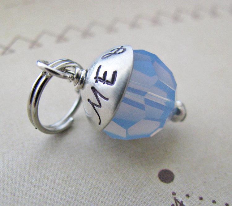 Wedding - something blue bouquet charm - with personalized bead cap