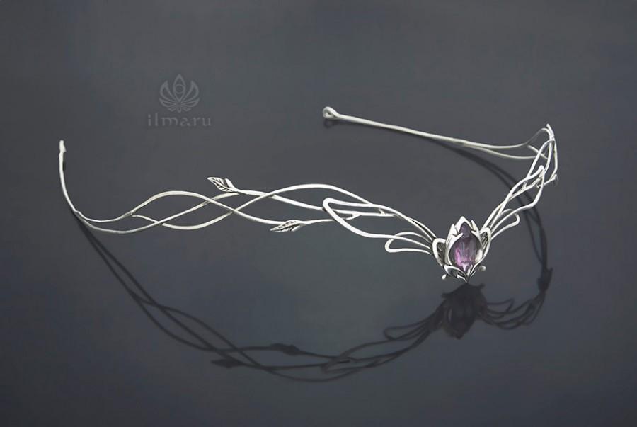 Свадьба - Sterling Silver Elven Wedding Circlet with Amethyst Celtic Tiara Bridal Headpiece Medieval Diadem Rennaissance Hair Accessory Fairy Princess