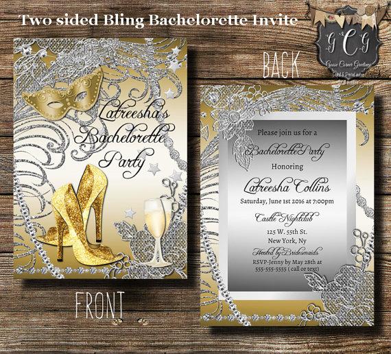 Wedding - Bachelorette Party Invitation, Bachelorette Party Invitations, Bling Invitations, Bling Invitations, Gold Glam Invitations, Stilletto Heel