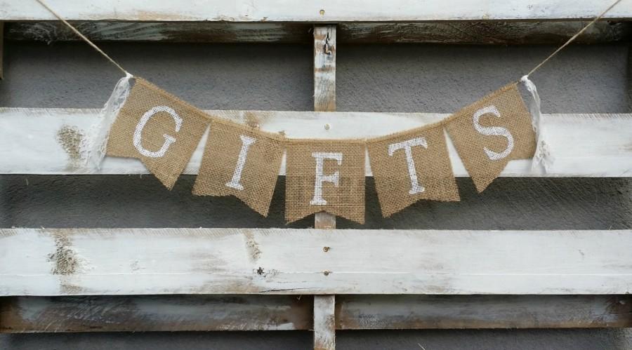Hochzeit - Gifts Burlap Banner, Gifts Sign, Rustic Wedding Decor, Gift Table Banner, Shower Decor, Reception Banner