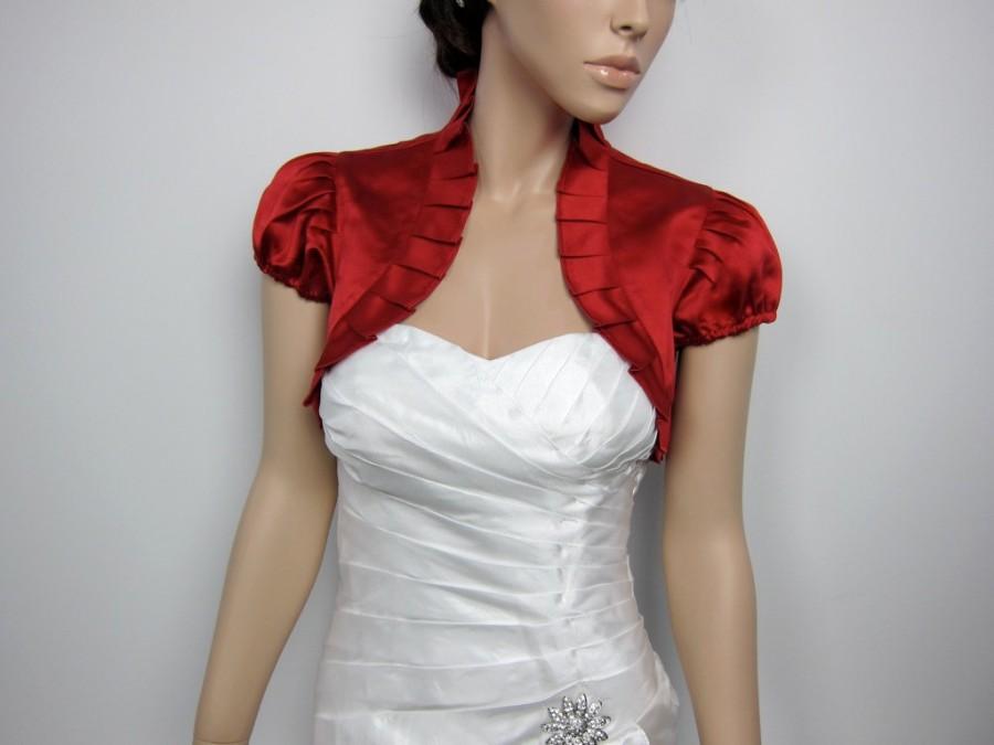 Hochzeit - Wine Red short sleeve satin wedding bolero jacket shrug