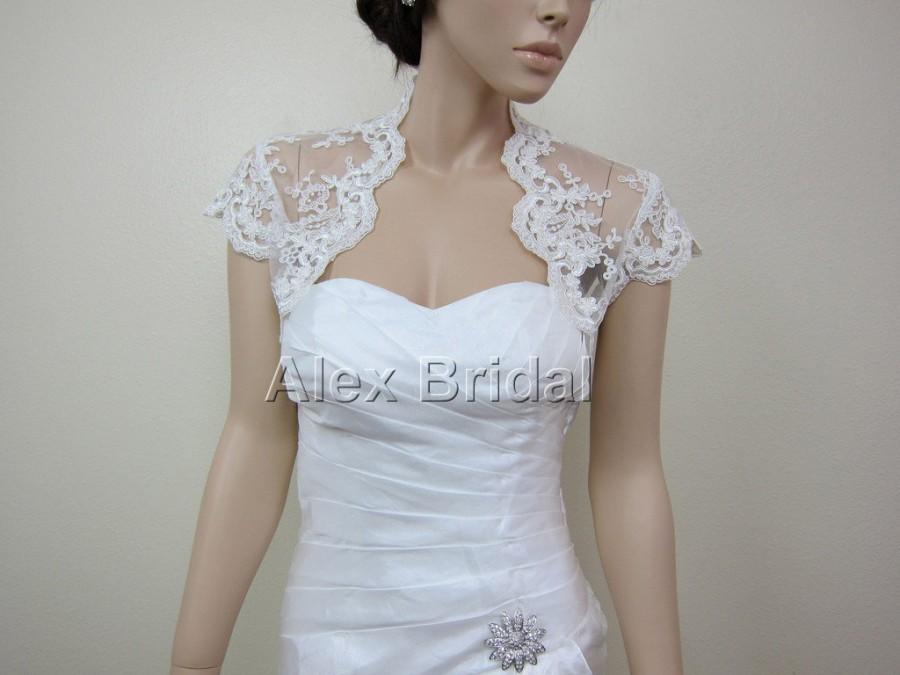 Hochzeit - Ivory cap sleeve alencon lace bolero jacket bridal bolero bridal jacket bridal shrug wedding bolero wedding jacket wedding shrug