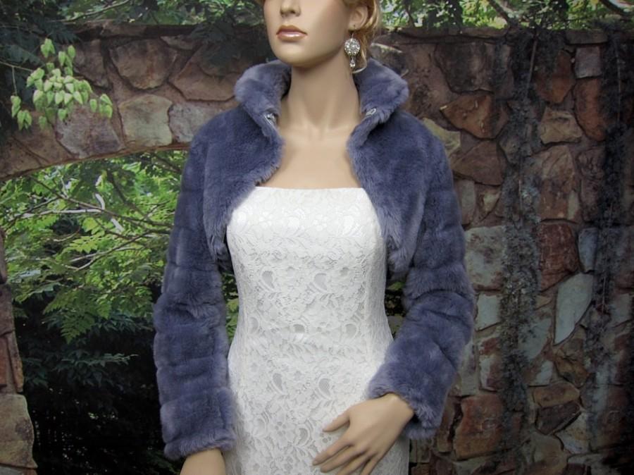 Свадьба - Silver faux fur long sleeve jacket shrug bolero FB001-Silver