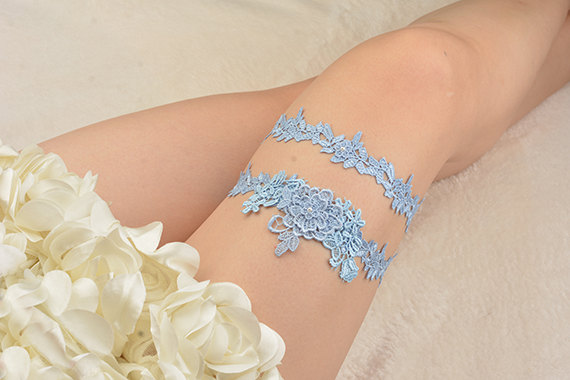 Hochzeit - blue lace bridal garter, wedding garter, lace garter, bride garter, vintage floral garter, something blue garter,garters for wedding