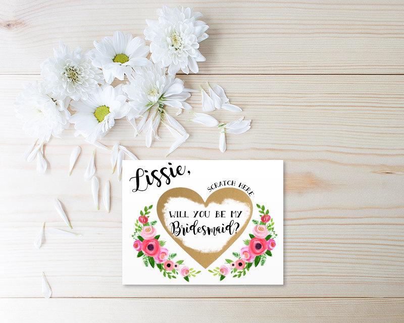 Wedding - Scratch Off Will you be my Bridesmaid? Card - Maid of Honor, Matron of Honor, Bridesmaid Ask Card Personalized with Metallic Envelope