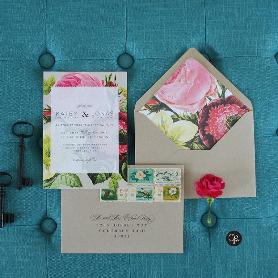 زفاف - Botanical Wedding Invitation in 'All over rose', Rustic Vintage Rose, Rustic, Garden Wedding, Spring Wedding, Classic Wedding, Flowers