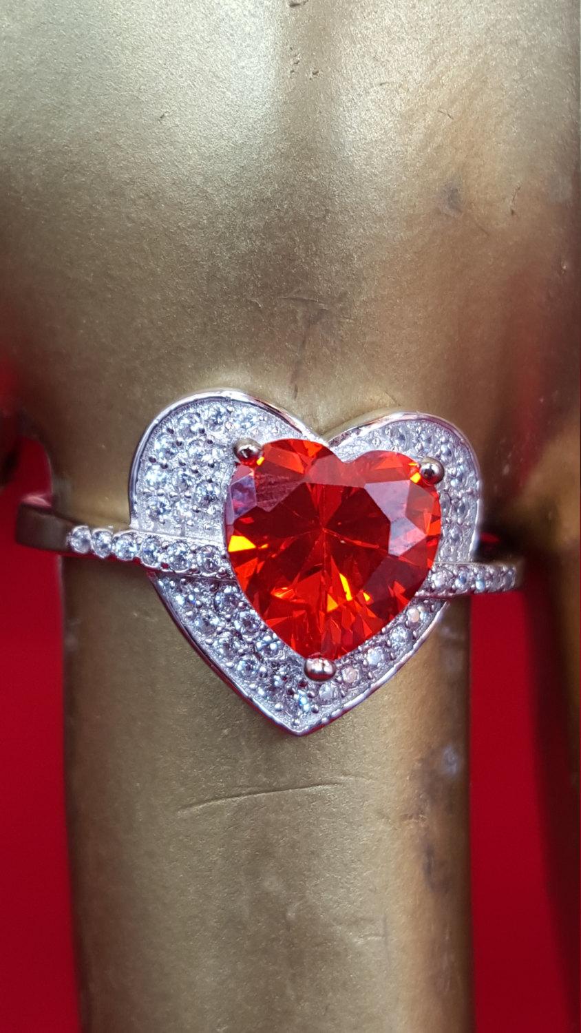 زفاف - Sterling Silver Ring.925 Stamped Ring.Genuine Red Garnet Ring.Diamond CZ Ring.Handmade Ring Heart Ring.Love Ring.Wedding N Engagement.R51-60