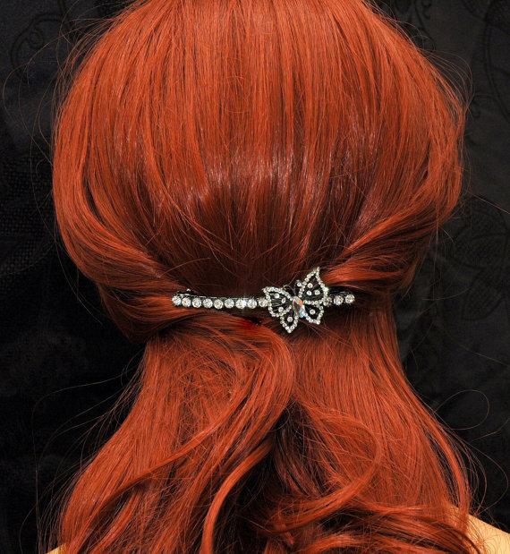 Wedding - Butterfly Hair Barrette, Crystal Hair Clip, Butterfly Headpiece, Hair Accessories, Hair Jewelry