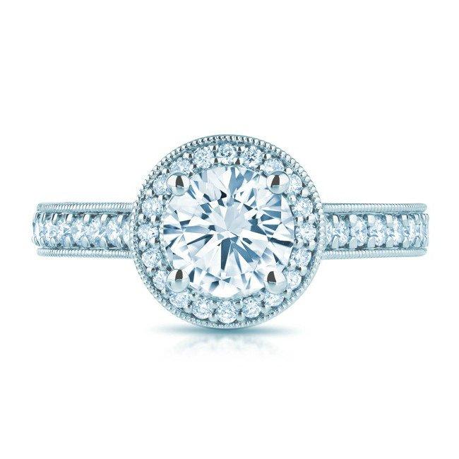 Wedding - Vintage-Inspired Forever One Moissanite & Diamond Halo Engagement Ring - Moissanite Engagement Rings for Women - Black Friday Deals - Christmas Gifts for Her