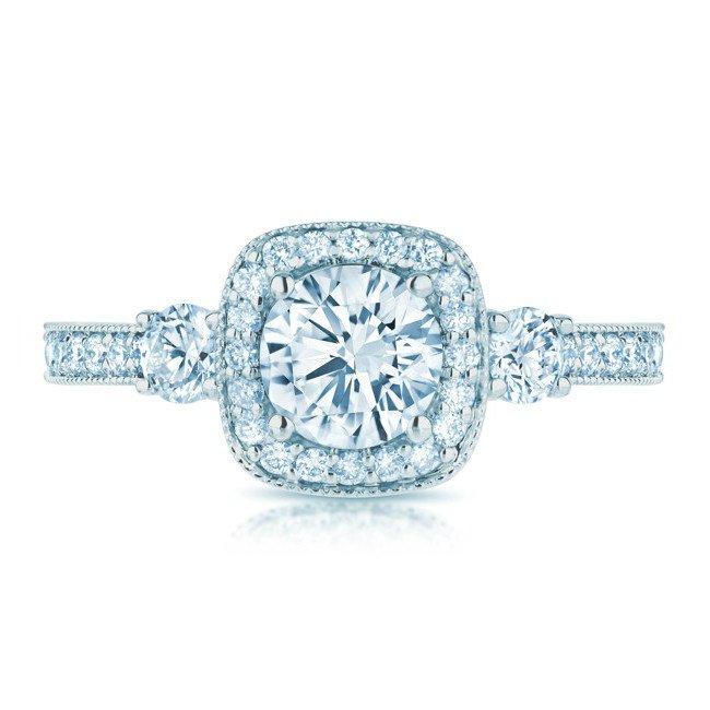 زفاف - Forever One Moissanite & Diamond Halo Ring - Three Stone Ring - Moissanite Wedding Rings for Women - Engagement Rings for Her - UK, USA, Canada, New York, Los Angeles