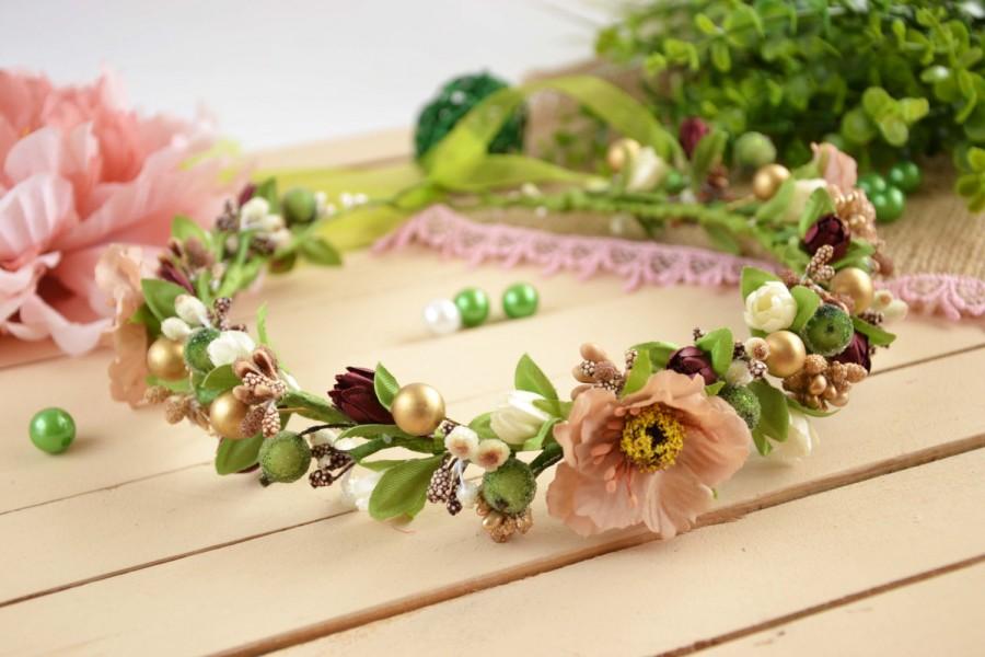 Mariage - Bridal Floral Crown Wedding flower crown Wedding flower halo Bridal Flower crow Bridal floral head wreath Girl's flower crown Gift for her