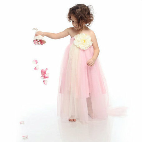 Wedding - Pink and Ivory Dress, Girl Gown, Kid Dress, Toddler Dress, Fairy dress, Princess dress, Tutu Dress, Flower Girl Dress