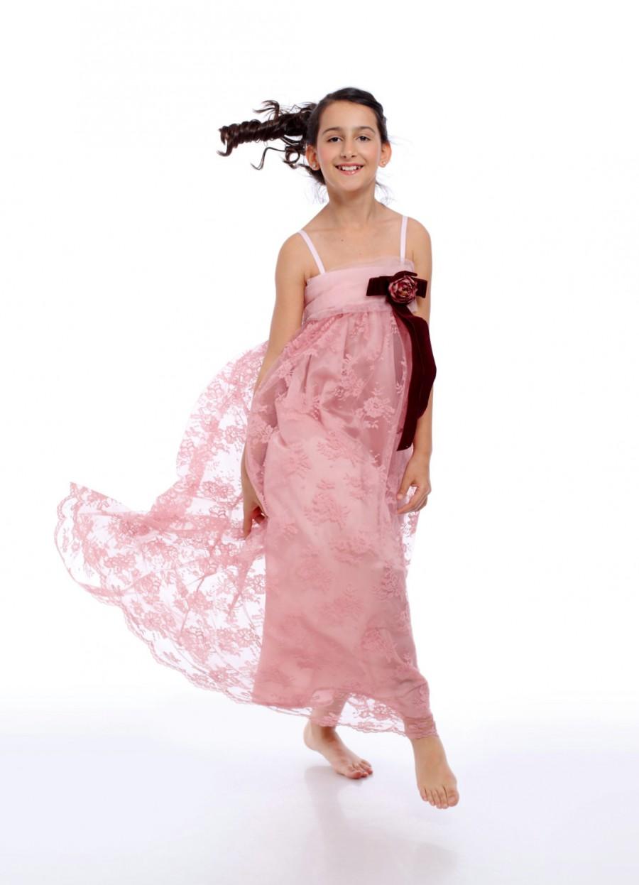 Wedding - Rose Lace Dress, Pink Kid Dress, Special Events Dress, Toddler Dress, Flower Girl Dress, Concert Dress, Birthday Dress