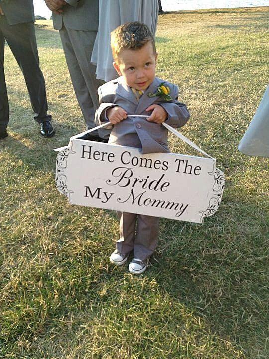 Wedding - CUSTOM Wedding Signs - Here Comes My MOMMY - REVERSIBLE Flower Girl Ring Bearer 10x24 Personalized
