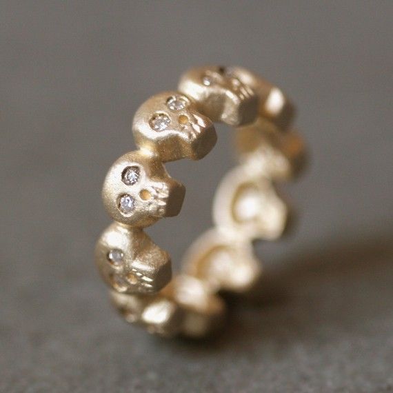 Mariage - Baby Skull Eternity Band Ring In 14K Gold With Diamonds UNISEX
