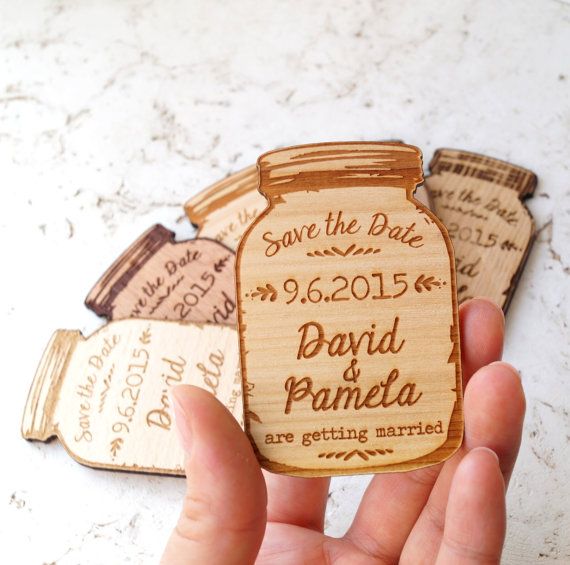 Wedding - Wood Save-the-Date Magnets, Mason Jar Magnets, Wooden Save The Date Magnets, Engraved Magnets, Rustic Save The Dates
