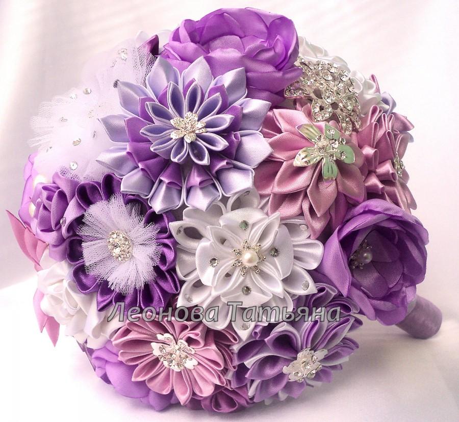 زفاف - Wedding Bouquet, brooch bouquet "Lily", Mauve, Purple and White