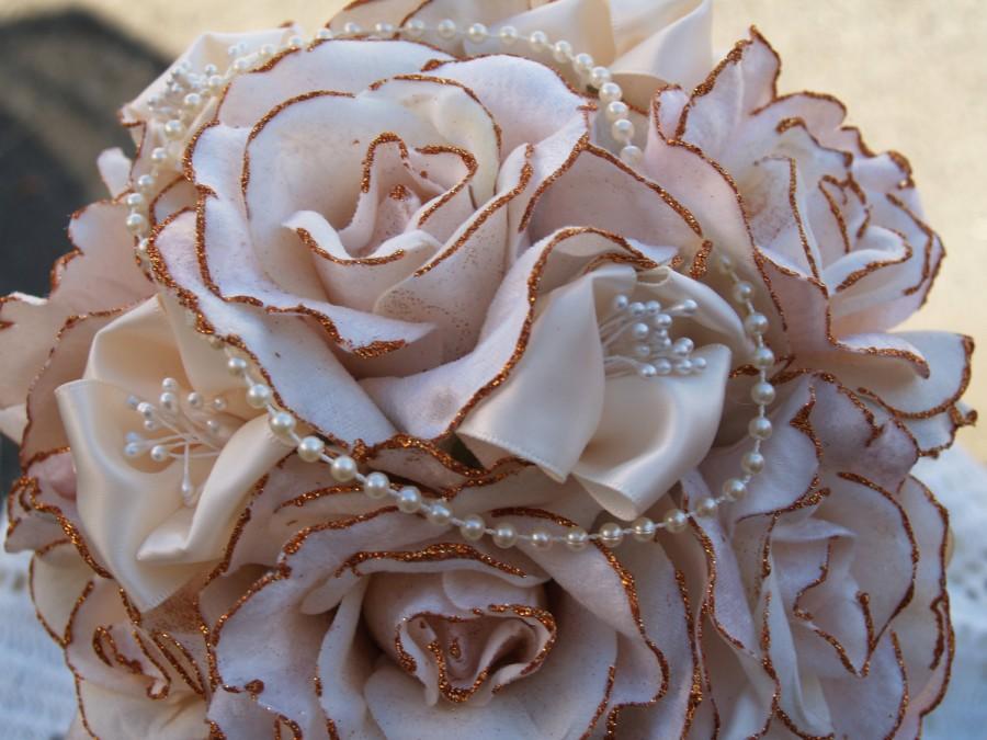 Свадьба - Brides Wedding Bouquet Victorian style made with velvet roses, pearls and hints of gold, Bridal Bouquet, Old Hollywood, Deco, Romantic