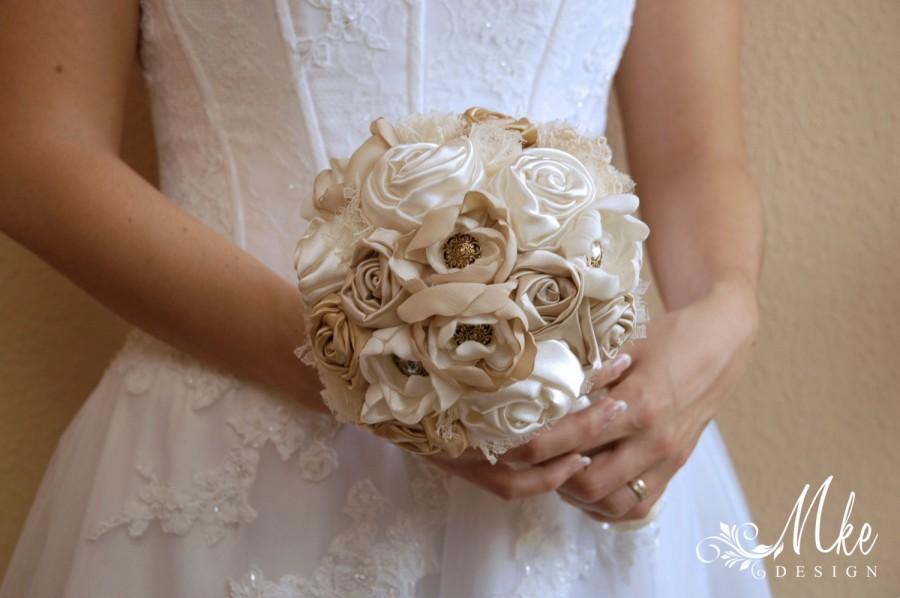 Wedding - Bridal bouquet, ivory wedding bouquet, bridal bouquet set, groom groomsmen brooch, groom boutonniere