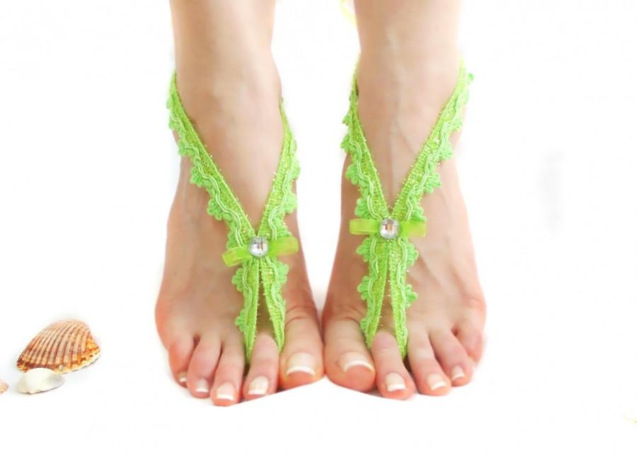 Свадьба - Green Gothic Wedding Barefoot Sandal, Organza, Steampunk, Beach Wedding Barefoot sandals, Gothic shoes, Nude Shoes, Sexy