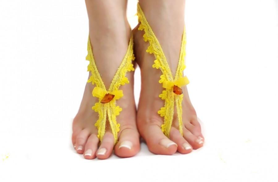 Mariage - Yellow Gothic Wedding Barefoot Sandal, Organza, Beach Wedding Barefoot sandals, Gothic shoes, Nude Shoes, Sexy