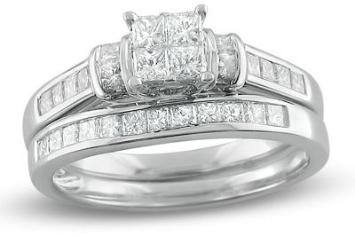 Wedding - 1 CT. T.W. Princess-Cut Quad Diamond Collar Bridal Set in 14K White Gold