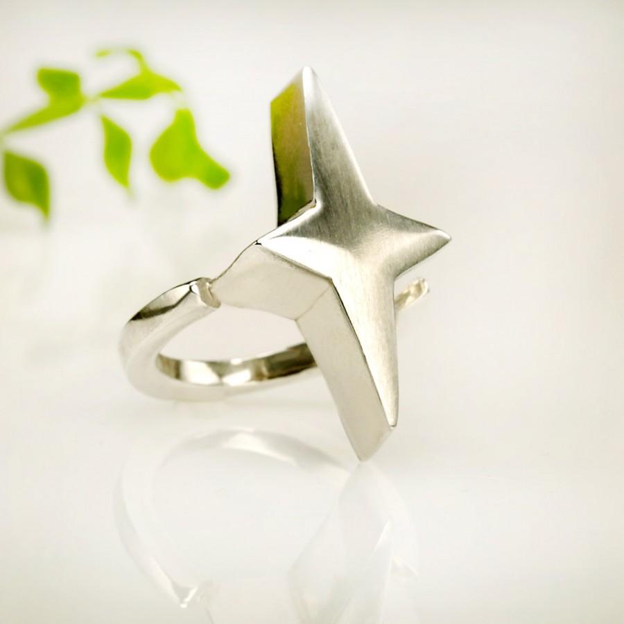زفاف - Sterling Silver Ring Women, Star Ring, Geometric Ring, Art Deco Star, unique engagement ring, Star Jewelry, halo ring, Jewelry gift, RS-1021