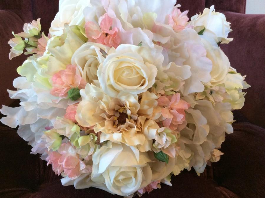 Hochzeit - Cream and Blush Silk Bridal Bouquet