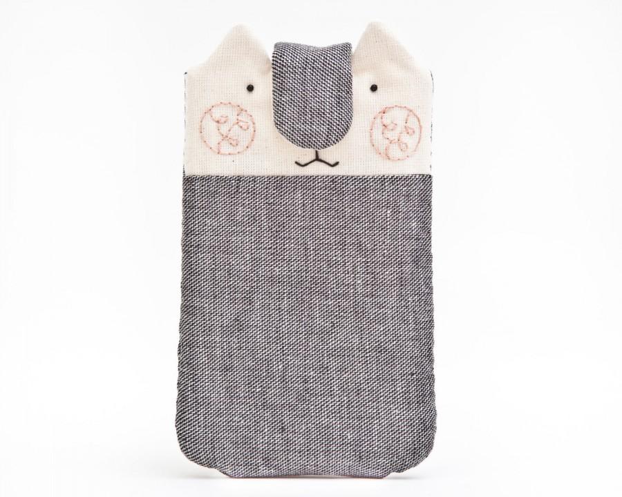 Mariage - Gray iphone 6 plus case, Cat iPhone pouch, iphone 5s case, iPhone Case, iPhone sleeve,