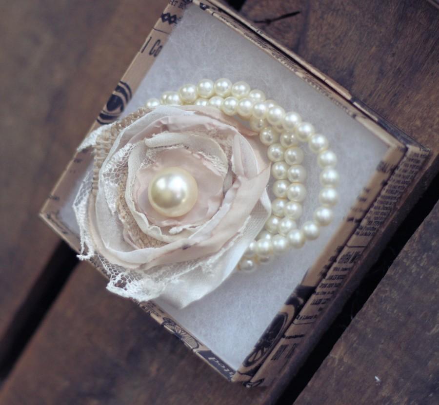 Hochzeit - Custom mother of the bride or maid of honor Vintage Pearl Burlap wedding bracelets
