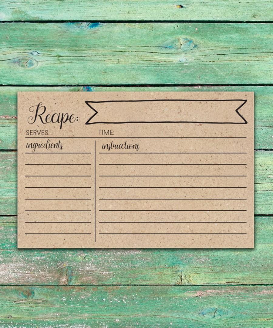 Mariage - Rustic bridal shower recipe cards Printable recipe cards 4x6 Rustic recipe cards Rustic recipe box and cards Vintage kitchen shower Kraft