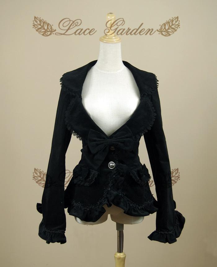 Mariage - Black Bow Velvet Gothic Lolita Jacket for Women