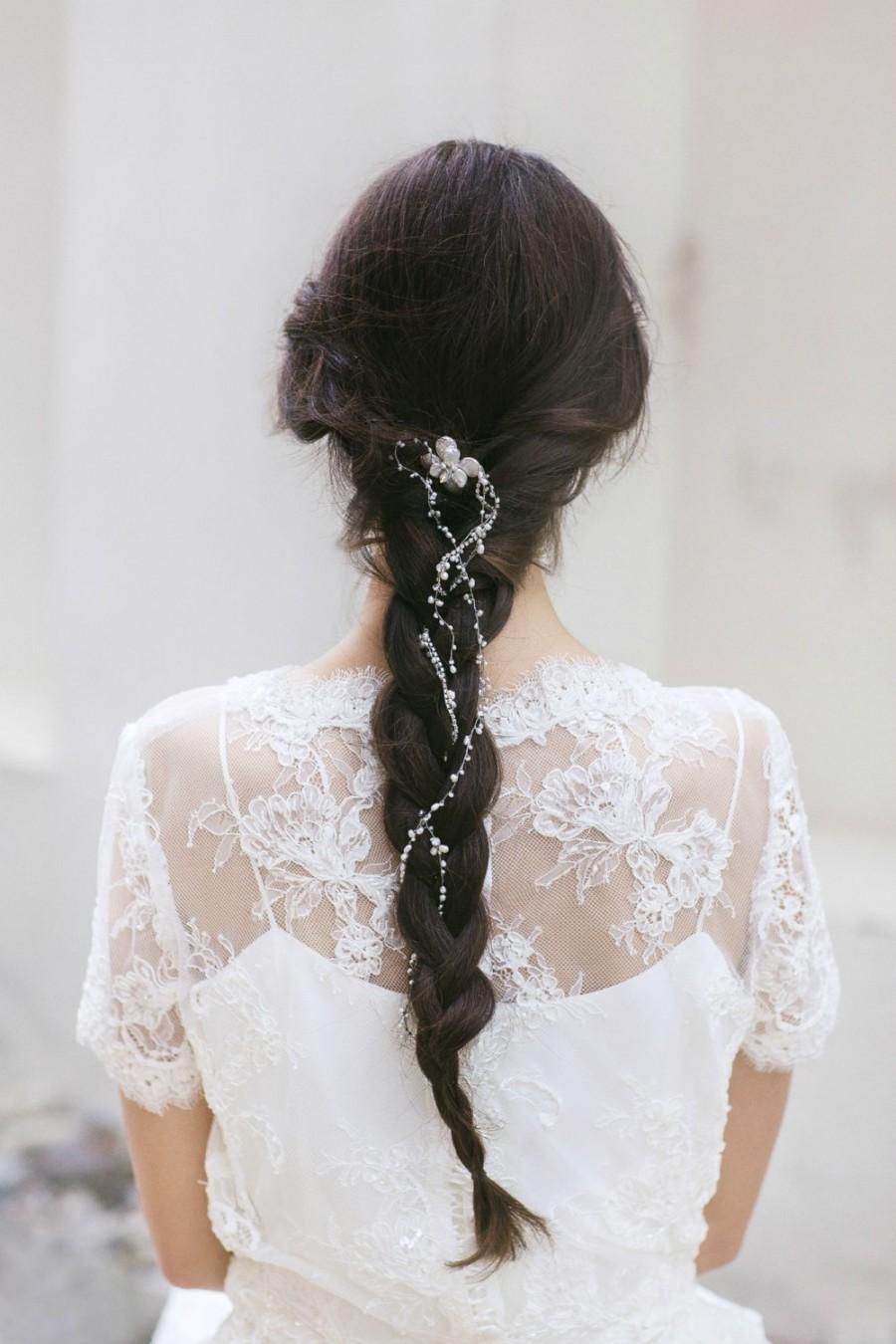 Свадьба - Bridal Headpiece , Wedding Hair  Accessories , Bridal Hair Chain , Wedding Hair Piece , Crystal Pearl Hair Wrap ,Bohemian Bridal  Headpiece