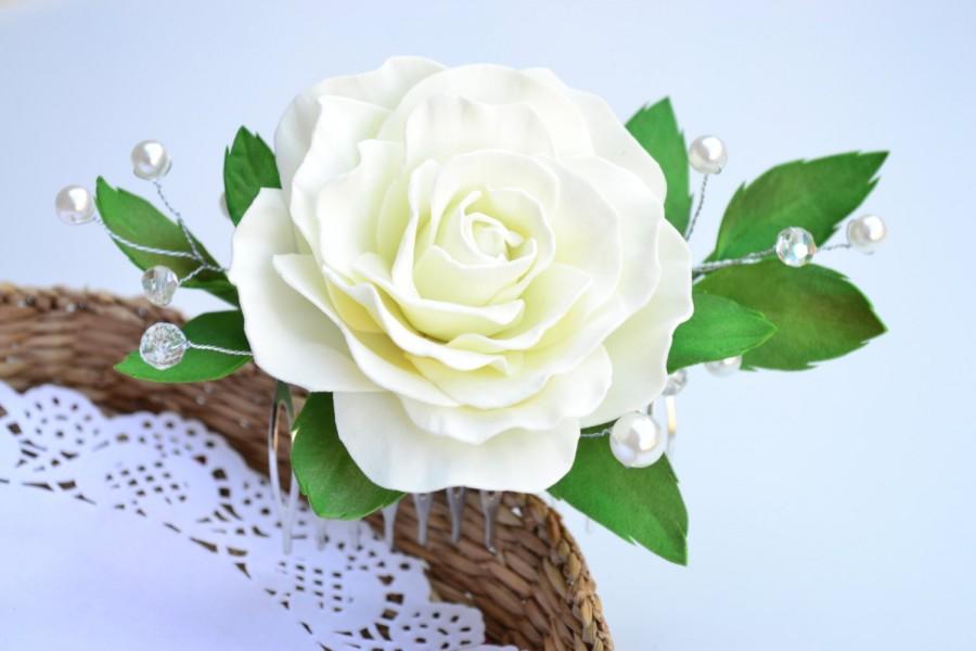 Wedding - Bridal wedding floral flower ivory roses boho hair comb accessories, ivory roses hair comb, wedding ivory hair accessory