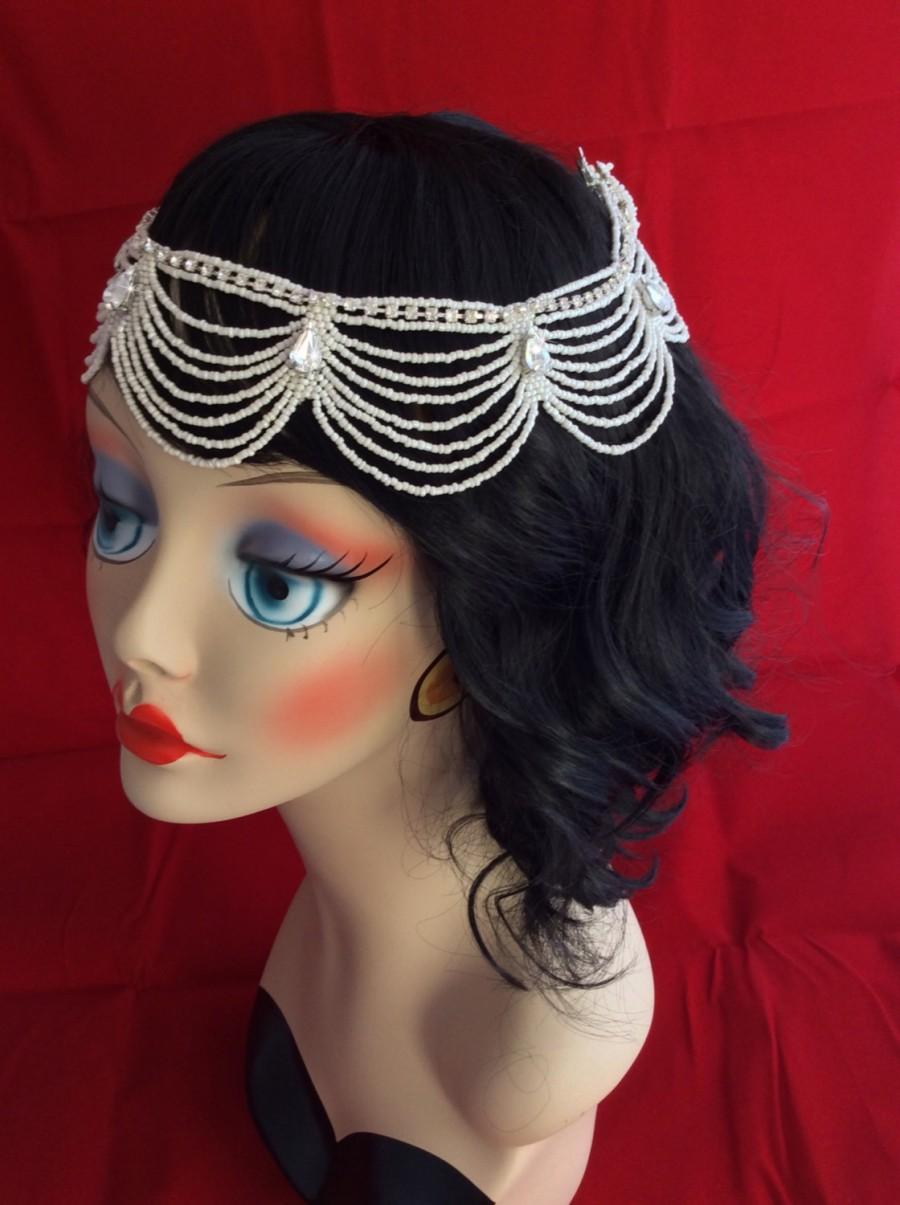 Hochzeit - Harlow bridal headpiece, headdress, Art Deco,flapper, 20s, vintage, wedding,Swarovski, one of a kind, bride, Gatsby, Scarletts delight
