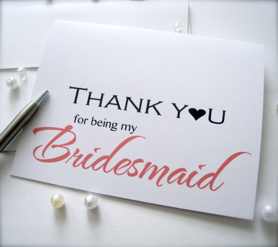 Wedding - Bridesmaid thank you card, thank you card, card for bridal party, maid of honor card, flower girl card, wedding party thank you,wedding card