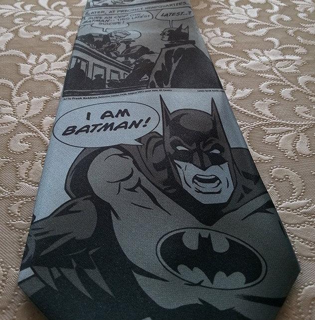 زفاف - Wide Batman tie  - Comic  - Light Blue Tie  - Grayscale print - Men gift - unique men gift- weddings-groomsman - Batman costume-