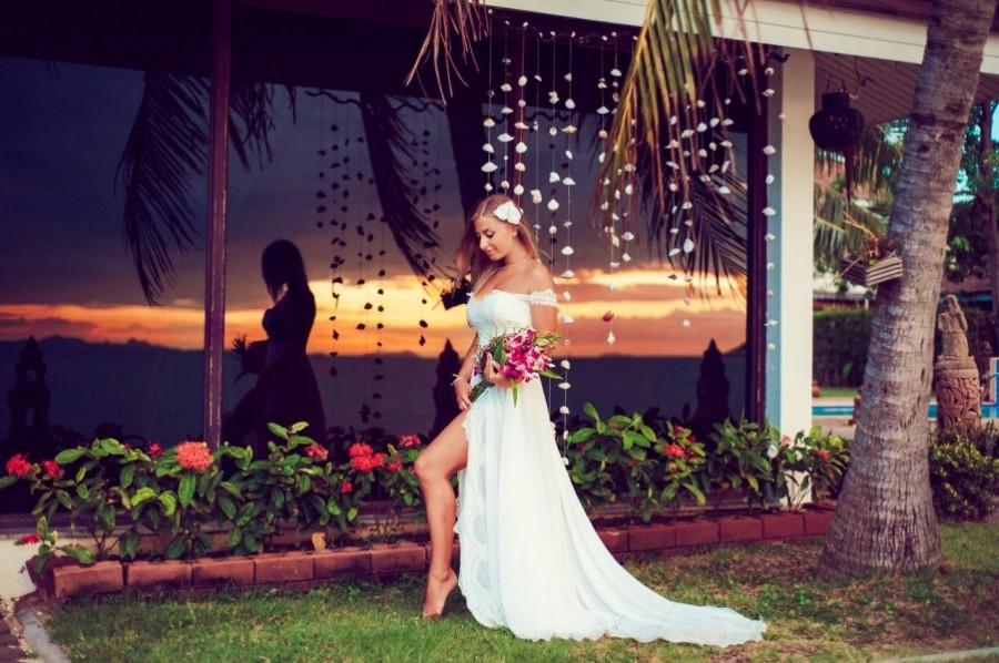 زفاف - Ivory Lace Wedding Dress from Chiffon and Lace, Wedding Dress with Train "Yacia", Beach Wedding Dress, Romantic wedding gown, Custom dress