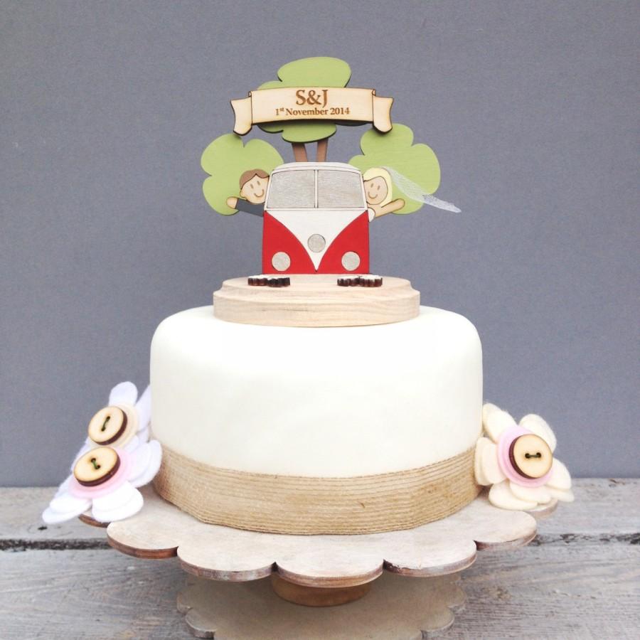 زفاف - Camper Van wedding topper - shabby chic style personalised cake topper