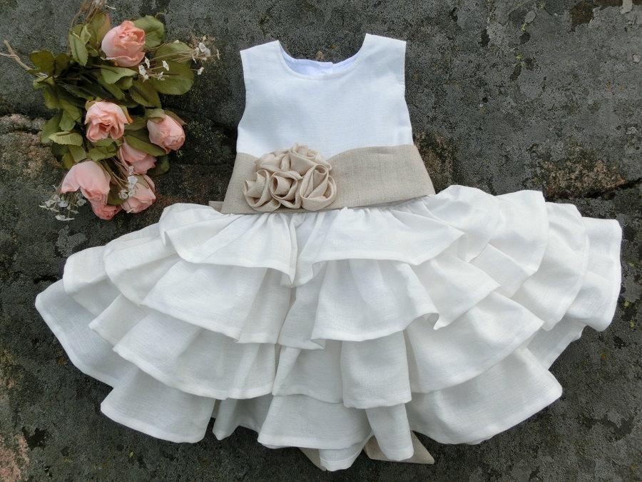 Baby Flower Girl Dress. White Baby Dress. Girls Christening Dress