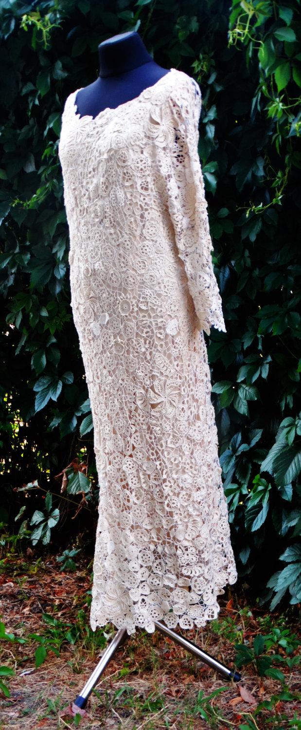 Hochzeit - Crochet wedding  dress irish lace, irish lace dress, white  wedding dress, crochet lace, irish lace dress, handmade crochet lace dress