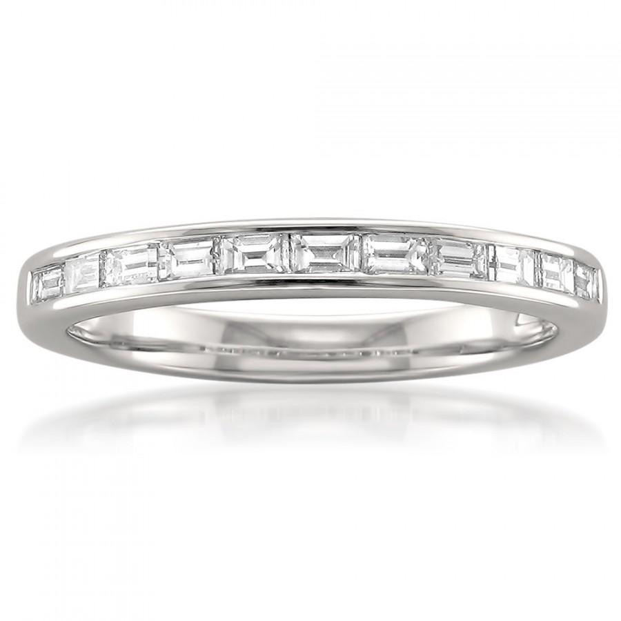 Hochzeit - 14k White Gold Baguette Diamond Bridal Wedding Band Ring (1/2 cttw, H-I, VS1-VS2)