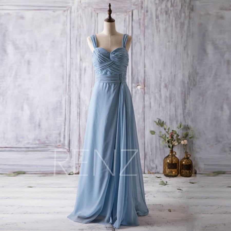 Wedding - 2016 Light Blue Bridesmaid dress, Double Straps Long Prom dress, Chiffon Party dress, Evening gown, Sweetheart Maxi dress (F108B)-Renzrags