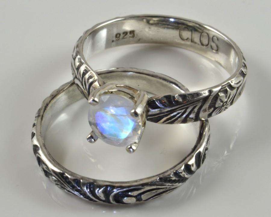 زفاف - Moonstone Engagement Ring in Sterling Silver, Faceted Rainbow Moonstone, Solitaire Wedding Promise Engagement Gemstone Ring